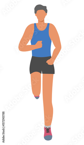 Men athletes running, Sportsman isolate on white in front view, Character flat design Vector illustration.