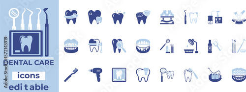 Editable dental care icons with clean style—ideal for clinics, apps, infographics, websites, and oral health branding.