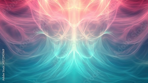 A fluid abstract background with smooth glowing light lines, gradients in shades of pink, teal, and blue, creating a calm and relaxing effect