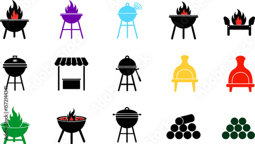 Grilling barbecue icons set vector illustration for summer outdoor cooking and picnic concept