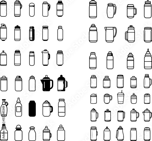 thermos icon, insulated bottle icon, vacuum flask icon, travel thermos icon, coffee thermos icon, tea thermos icon, food thermos icon, hot beverage thermos, cold beverage thermos, stain