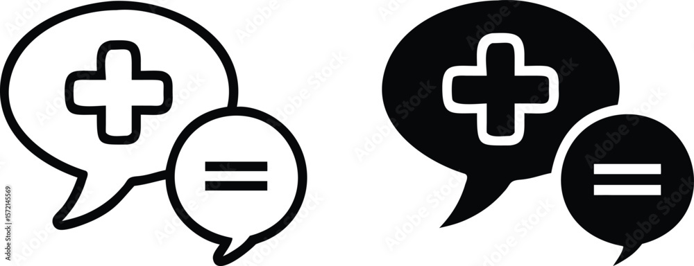 Fototapeta premium Medical Chat Icon Set, Black and White Health Communication Symbol, Vector Speech Bubble Illustration