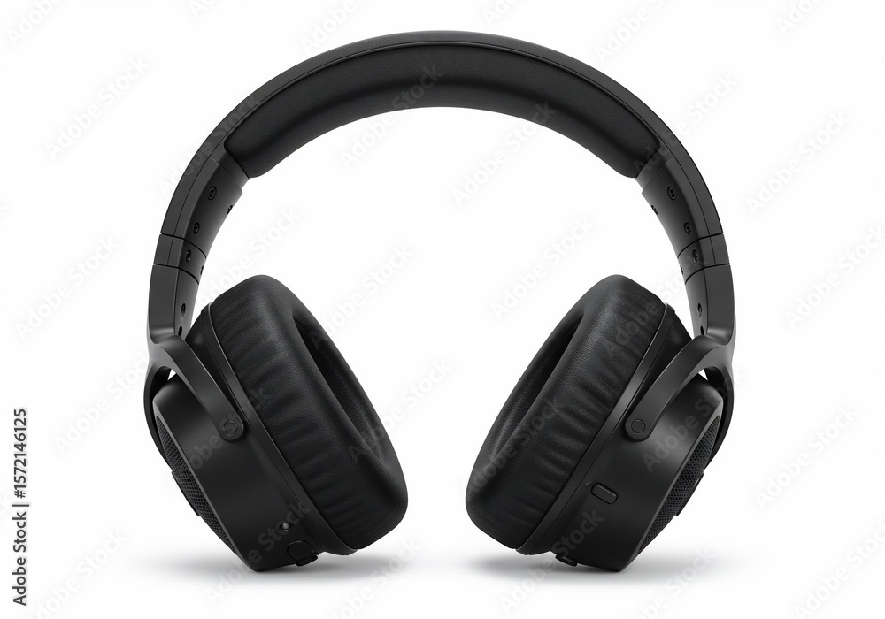 Sleek Black Headphones with Plush Earcups on a Clean White Background Sleek Black Headphones with Plush Earcups on a Clean White Background