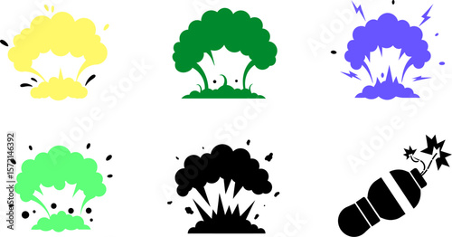 Explosion vector pack cartoon bomb blast effect cloud boom comic fire dynamite isolated design set 94