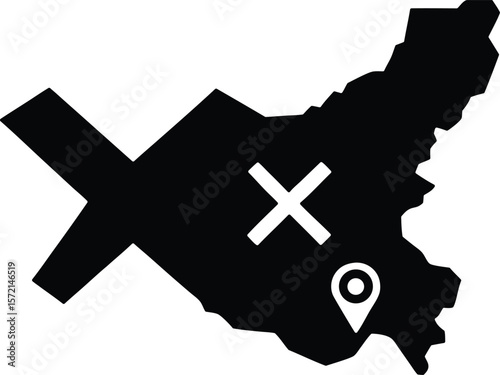 map with x mark vector icon. Halloween Related Vector Icon.