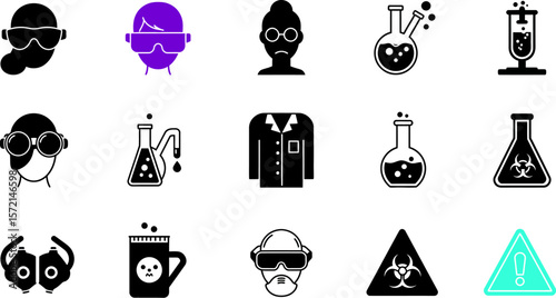 Science lab equipment icons vector illustration for research and scientific experiments design