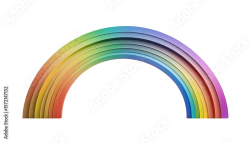 A vibrant spectrum of colorful rainbow illustrations against sky and white backgrounds, featuring bright design elements and weather symbols