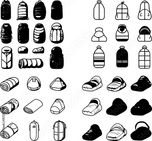 sleeping bag icon, camping sleeping bag icon, outdoor sleeping bag icon, backpacking sleeping bag icon, hiking sleeping bag icon, mummy sleeping bag icon, rectangular sleeping bag icon,