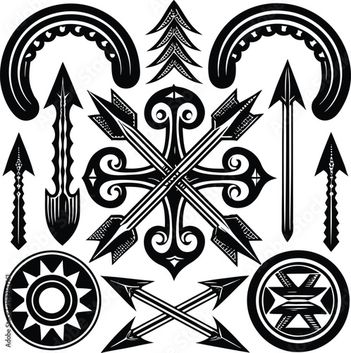 Tribal arrow and symbol collection silhouette