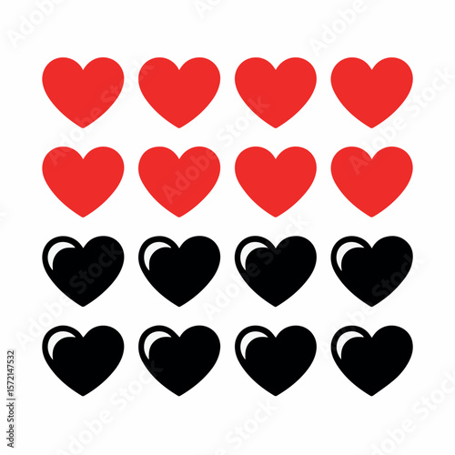 Red and black hearts vector graphic for valentine's day love and romance themed designs and illustrations