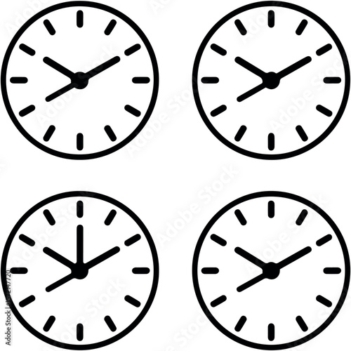 Clock face vector illustration showing different times for graphic design and time management concepts