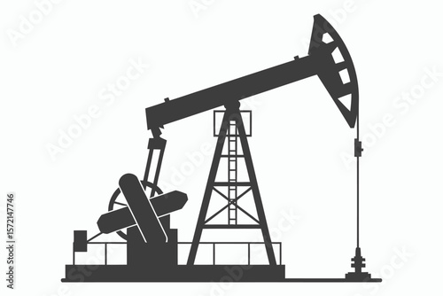 Iconic silhouette of an oil pump jack on a white background