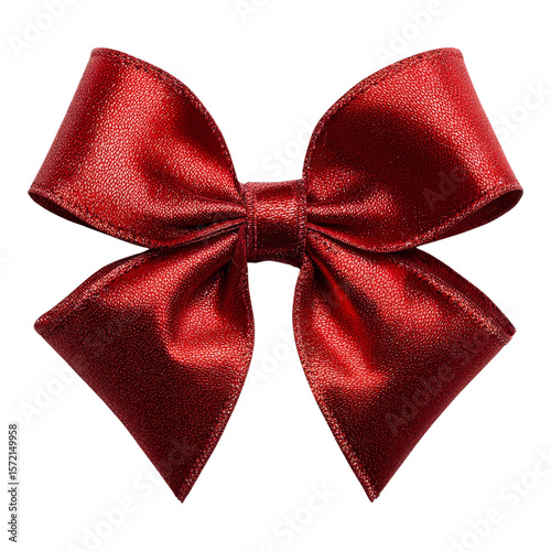 Red Satin Bow with Glossy Finish on Transparent Background