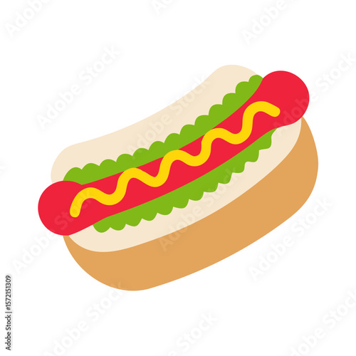 Hot dog with mustard, relish, perfect for food blogs or marketing materials for fast food restaurants, food trucks, and summer events.