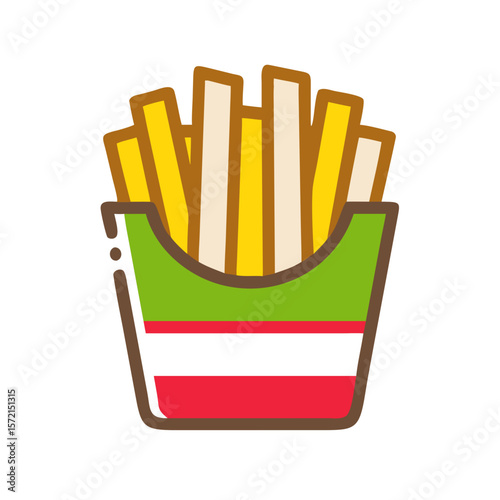 French fries in a tempting box overflowing with crispy golden goodness, perfect for food menus, fast food promotions, or restaurant branding.