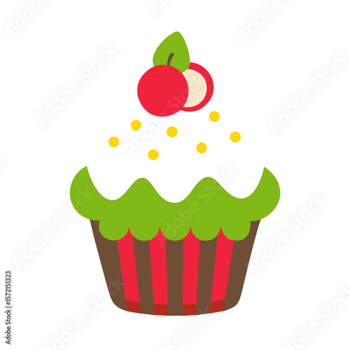 Cupcake, festive green delight topped with juicy cherries, ideal for celebrations, parties, birthdays, events, desserts, bakery, sweets, treats.