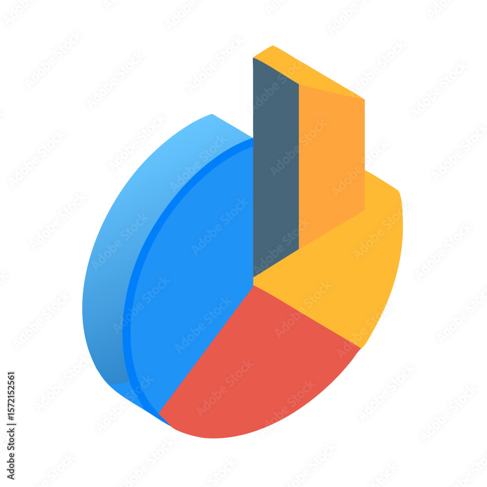 Obraz premium Isometric pie chart showing data distribution in colorful slices