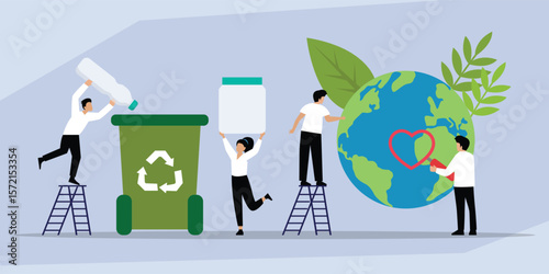 Global Environmental Protection and Recycling for a Healthier Planet 2d flat vector illustrations