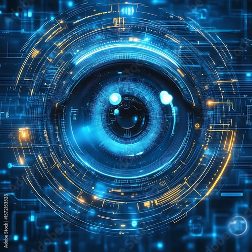 Futuristic digital eye with glowing circuitry