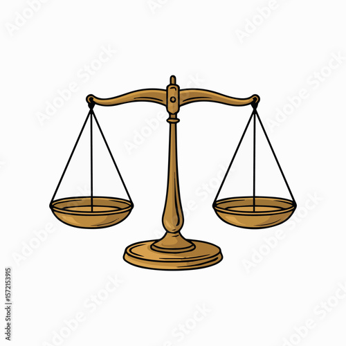 Illustration of golden scales of justice balance law legal system symbol equality fairness  character