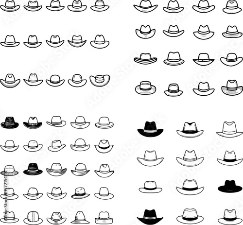 hat icons, baseball cap, fedora, beanie, sun hat, top hat, bucket hat, cowboy hat, panama hat, beret, straw hat, wide-brimmed hat, winter hat, knit hat, cloche hat, bowler hat, snapback