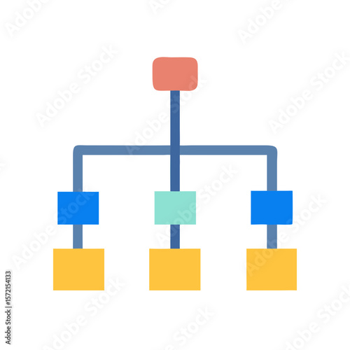 Colorful flat illustration of hierarchical organization chart on White Background