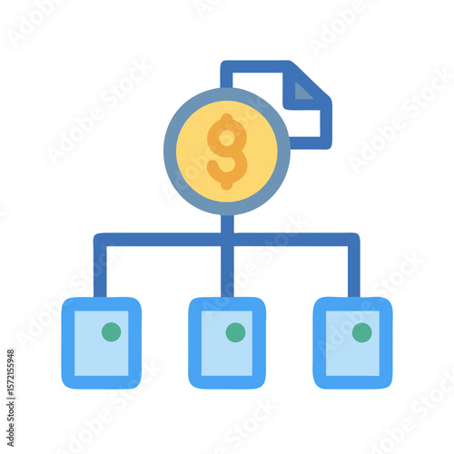 Financial networking: Dollar symbol connects to various revenue streams