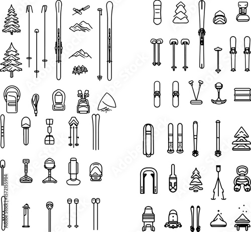 skis icons, skiing equipment, ski gear, downhill skis, cross-country skis, ski poles, alpine skis, ski accessories, ski boots, ski bindings, snow skis, ski slopes, ski trail, powder ski
