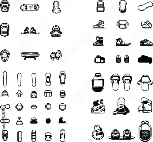 snowboard icons, snowboarding gear, snowboard equipment, snowboard board, freestyle snowboard, alpine snowboard, snowboard boots, snowboard bindings, winter sports board, snowboard acce