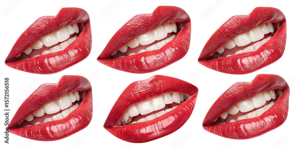 Obraz premium Bright red lips showcase stunning smile with perfect white teeth, exuding confidence and allure in captivating arrangement