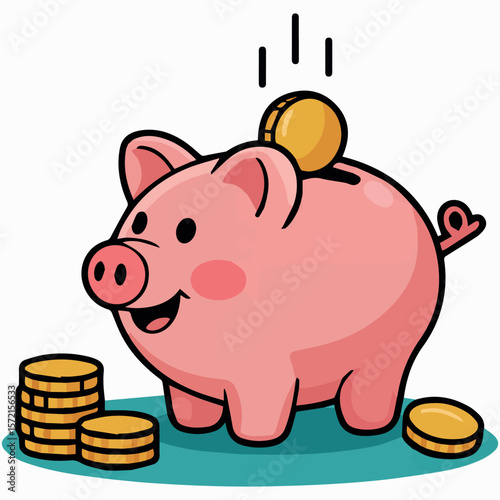 Piggy bank for savings and investing money financial planning cartoon illustration vector for kids and adults