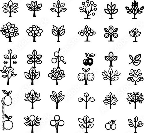 fruit tree icons, fruit tree symbol, apple tree, cherry tree, orange tree, lemon tree, pear tree, peach tree, plum tree, fig tree, mango tree, coconut tree, avocado tree, olive tree, po