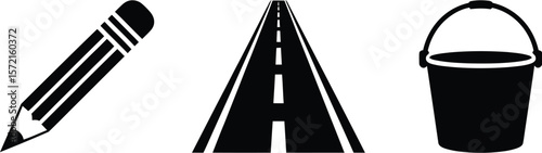 Vector art pencil road bucket design illustration graphic icon symbol element clipart image black white