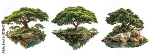 Stunning Isolated Trees with Floating Islands and Clear Background