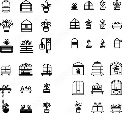 greenhouse icons, greenhouse structure, glasshouse icon, plant nursery, botanical greenhouse, garden greenhouse, plant house, indoor garden, growing house, garden shelter, garden buildi