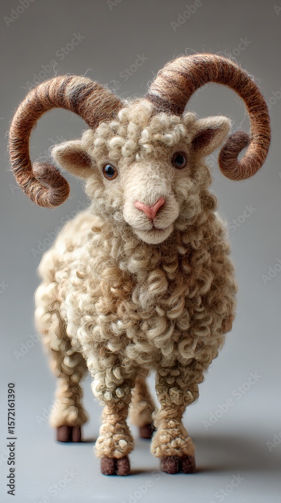 Obraz premium White horned sheep with lamb in a snowy, green farm field