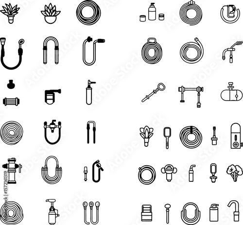 garden hose icons, water hose, hose reel, coiled hose, expandable hose, flexible hose, watering hose, outdoor hose, backyard hose, garden watering, hose nozzle, spray hose, irrigation h