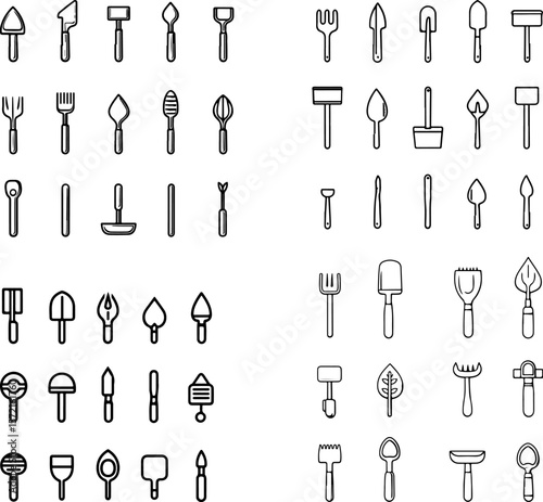 trowel icons, garden trowel, hand trowel, planting trowel, digging trowel, transplanter trowel, narrow trowel, wide trowel, metal trowel, stainless steel trowel, garden tool, gardening