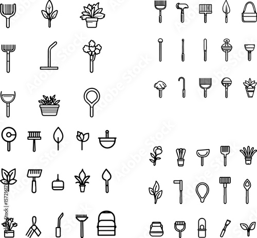 hoe icons, garden hoe, hand hoe, digging hoe, weeding hoe, planting hoe, draw hoe, scuffle hoe, stirrup hoe, flat hoe, pointed hoe, loop hoe, heavy-duty hoe, metal hoe, wooden handle ho