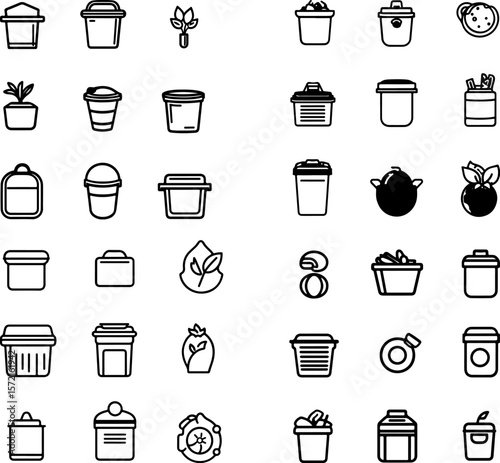 compost bin icons, compost container, compost tumbler, garden compost bin, backyard compost bin, kitchen compost bin, organic waste bin, composting icon, recycling bin, eco bin, compost