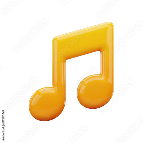 3d illustration of a glossy yellow 3d music note 3d rendering, conceptual image isolated on transparent background
