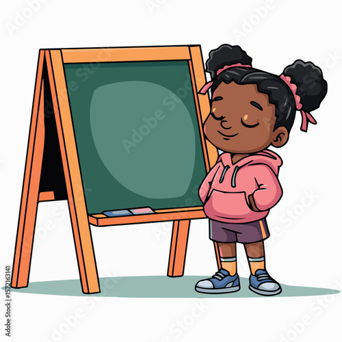Illustration of school girl standing near blackboard education learning studying teaching knowledge child 