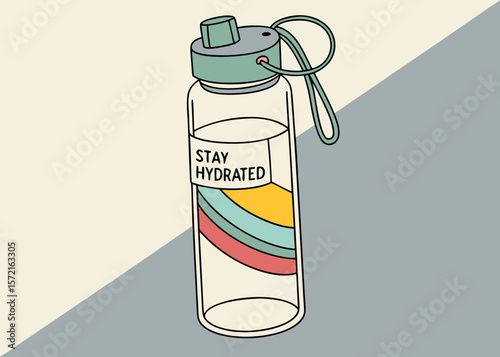 Hydration reminder bottle, illustrated in pastel colors, for wellness campaigns