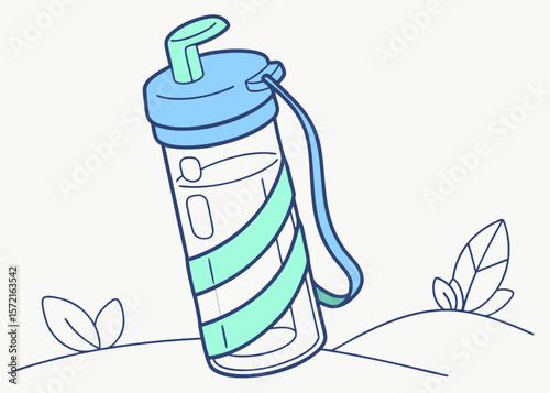 Reusable water bottle illustration, pastel colors, for healthy lifestyle blogs