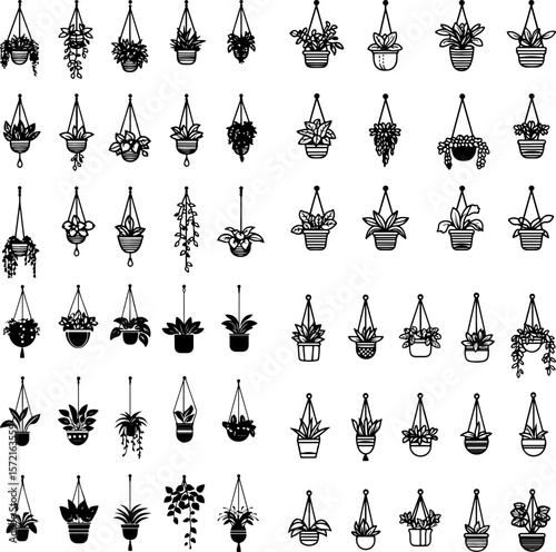 hanging plant icons, hanging basket plant, potted hanging plant, indoor hanging plant, outdoor hanging plant, macrame plant hanger, hanging foliage, trailing plant, cascading plant, cei