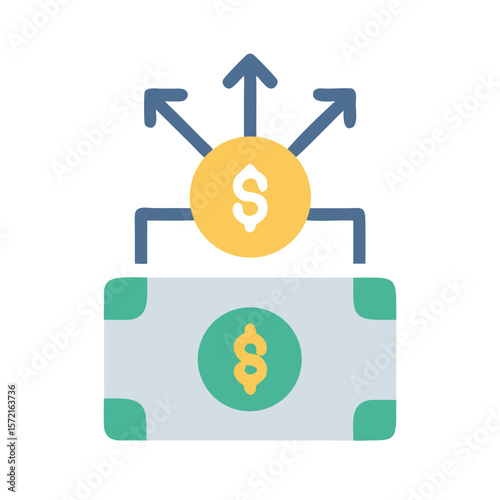 Investment diversification: Money splitting up into different avenues illustration