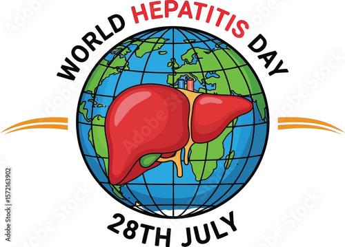 World hepatitis day illustration with globe and liver on a white background