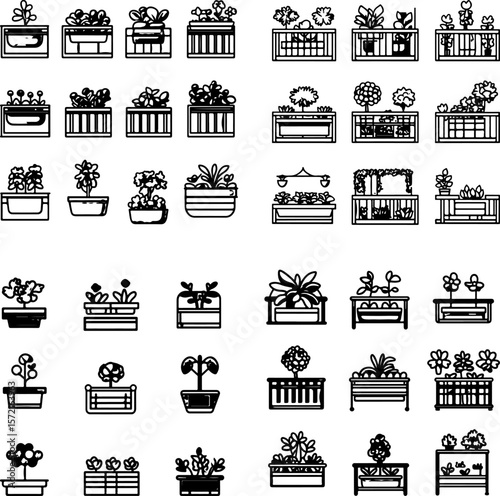 balcony garden icons, small space garden, vertical garden, urban garden, compact garden, potted plants, hanging planters, railing planters, balcony herbs, balcony vegetables, flower pot