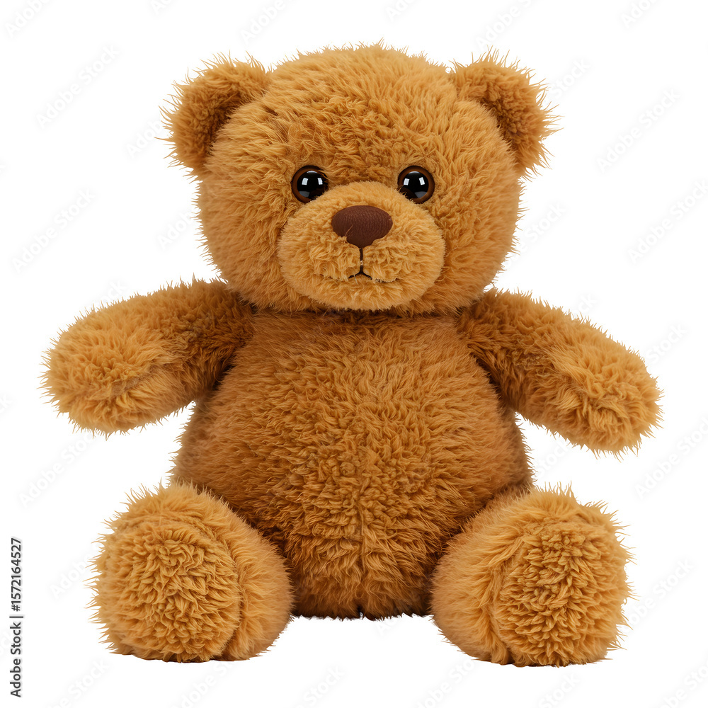 Obraz premium A chubby and adorable teddy bear with soft fur and charming expression, perfect for children's designs and gift themes. Isolated on white or transparent background. PNG format.
