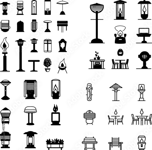 patio heater icons, outdoor heater, garden heater, backyard heater, terrace heater, standing heater, propane heater, electric patio heater, gas patio heater, infrared heater, portable h